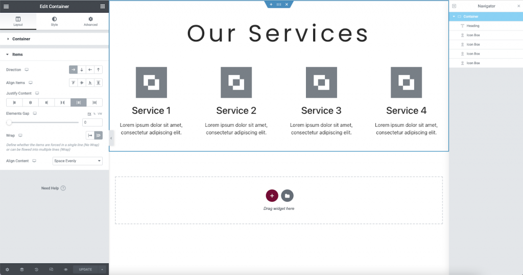 Create a services section 2 Services Container One Create a services section 1